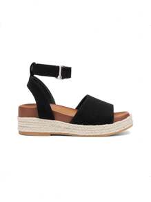 Girls Flatform Wedge Open Toe Espadrille Sandals With Buckle Ankle Strap Summer Shoes For Little Kid/Big Kid - 黑色 - 查看 6