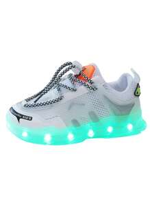 USB Rechargeable LED Light Up Mesh Breathable Sneakers For Boys, Girls, Kids, Children, Toddlers, Spring/Summer/Autumn, Casual Shoes, Running Shoes, Color Changing Night Light, Outdoor Sports Retractable Wheeled Roller Skate Shoes With LED Lights