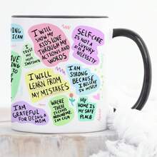Mom Mug Daily Affirmations Mom Mug For Women, 11 Ounces, Self Care Mom Coffee Mug, Postpartum Mom Cup, New Mom After Birth Coffee Mug, Mental Health Cup, Relaxation Mug - 黑色手柄 - 查看 3