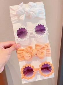2/4pcs/Set New Girls Cute Solid Colors Bowknot Hairband Flower Frame Fashion Glasses Kids Hair Accessories Set,Card Only Show,Don't Shipping - Sunglasses+Headband - View 20