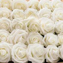 50/100pcs Artificial Flowers Real Looking White Foam Fake Roses With Stems For DIY Wedding Bouquets Bridal Shower Centerpieces Floral Arrangements Party Tables Home Decorations Gifts Birthday Graduation