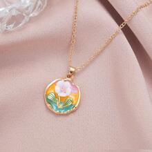 1 件玫瑰油画彩色珍珠彩色项链锁骨链，适合鲜花、母亲节、生日、女朋友、复古情人节的礼物