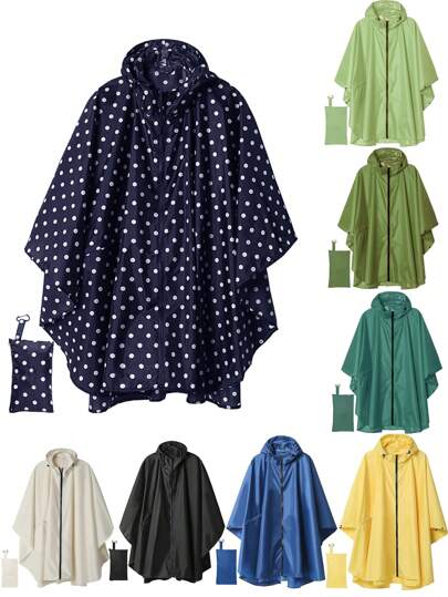 1 Impermeabile con cappuccio unisex con tasche e borsa, leggero, stile poncho con chiusura lampo, adatto per escursionismo e campeggio