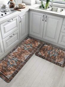 1 Pc Bohemian Style Patterned Kitchen Mat, Plush Rectangular Soft Non-Slip Absorbent Mat Suitable For Kitchen, Dining Room, Living Room - Multicolor - View 7