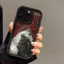 Black White Horse Pattern Fashion Phone Case 1pc Black White Horse Pattern Customized Fashion Phone Case Compatible With IPhone 16ProMax/15/14Plus/13/12/11 Personalized Design Waterproof Shockproof Anti-Fall Scratch Resistant Spring Birthday Gift - Multicolor - View 2