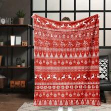 1pc Cozy Red Flannel Tow Blanket With Snowman And Reindeer Design Ultra-Soft Warm And Hine Washable For Sofa And Bed Fest Holiday Decor All-Season Use Digital Print Polyester Knit Made In USA Allseason Blanket | Theme | Soft Polyester Blanket