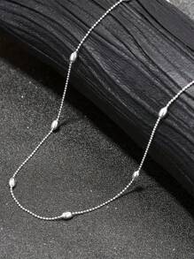 SYMFNY 1 件 925 纯银简约米珍珠链项链，时尚百搭，适合女性休闲、上班或约会时佩戴 - 銀色 - 查看 3