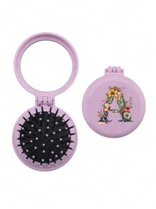 1 pezzo Pettine mini floreale esclusivo per matrimonio con 26 lettere, compatto e portatile, pettine mini con cuscinetto d aria pieghevole per massaggio, specchio incorporato, essenziale per viaggi e campeggio. Indispensabile per il ritorno a scuola e le vacanze - Viola - Visualizzare 20