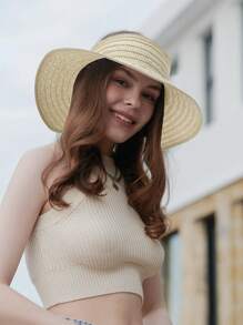 LEAJOURNO. Hollow Out Straw Visor Hat Boho