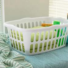 Set de 12 cestas de plástico para la ropa, cesta de 1.5 bushel, cesta de lavandería blanca, organizador de baño, cesta, cesta de almacenamiento, cesta de lavandería plegable - Blanco - Ver 9