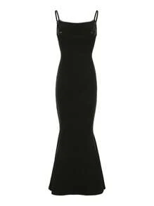 Women's Summer Spaghetti Strap Dresses Small Red Flower Design White Trim Sleeveless Slim Fit Long Bodycon Dresses - Black - View 2