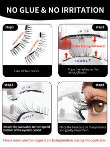 MAGEFY 1 Pair CC Curl Magnetic Eyelash Kit - Natural Looking Reusable False Eyelashes With Magnetic Clips, 8-12mm Faux Mink Lashes For Everyday Wear, Waterproof,Comic Eyelash Glue Free, Comic Pointed Tail Style Mixed Style, Elongated Eye Tail Enlarges Both Eyes,Fluffy Slim For Everyday Use Manga Eyelashes, Travel Essentials ﻿ - 自然纖長款 - 查看 11
