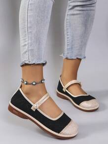 女士休闲运动鞋，春季新款时尚透气轻便防滑耐磨平底乐福鞋 - 黑色 - 查看 1