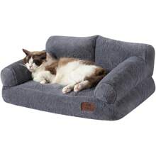 Hollypet Fluffy Plush Dog Pet Couch Soft Calming Sofa Bed Medium Small Cats And Dogs, Gray - White - View 8
