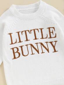 Suéter para bebé de 0 a 24 meses, manga larga, cuello redondo, letras bordadas, suéter de punto cálido de invierno, ropa de Pascua para niñas - Blanco - Ver 6