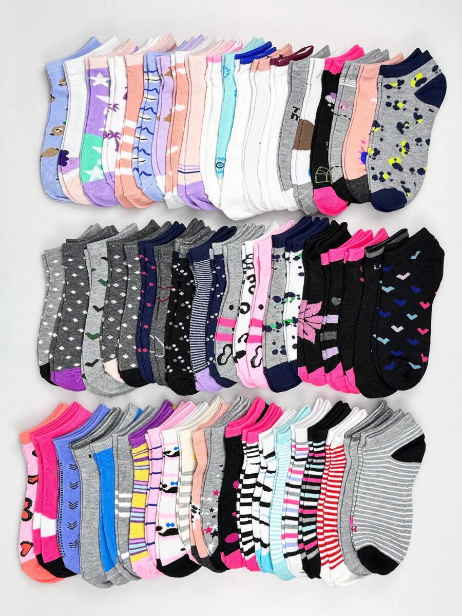 20 Pairs Random Pattern Socks, Simple & Breathable Low Cut Ankle Socks, Women's Stockings & Hosier