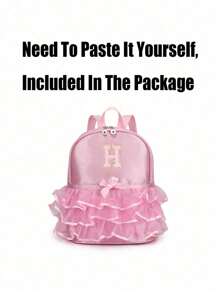 1pc Girls' Nylon Zipper A-Z 26 Letter Fashion Lace Dance Bag, Ballet Bag, Latin Dance Backpack, Suitable For Daily Use (Zipper Random) (DIY Letter Stickers) - Pink - View 10