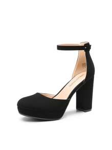Women's Platform High Chunky Heels Pumps Closed Toe Block Ankle Strap Solid Color Comfortable Fashionable Bridal Party Wedding Dress Shoes - màu đen - Xem 6