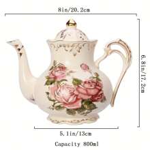 2set/6set Tea Cup And Saucer Set, 8 Oz Tea Cup Set, Teacup, Ceramic Tea Cup With Suacer Spoon, Ivory Vintage Rose Floral With Gold Leaves Trim, Gifts For Women Back To School