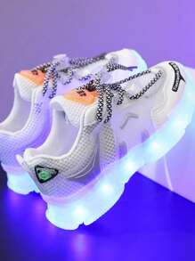 USB Rechargeable LED Light Up Mesh Breathable Sneakers For Boys, Girls, Kids, Children, Toddlers, Spring/Summer/Autumn, Casual Shoes, Running Shoes, Color Changing Night Light, Outdoor Sports Retractable Wheeled Roller Skate Shoes With LED Lights