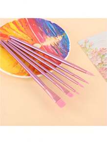 6 件套尼龙毛油画笔套装，丙烯油画中国书法水彩水粉颜料圆形和扁平画笔，适合艺术家和学生 - 粉色 - 查看 3