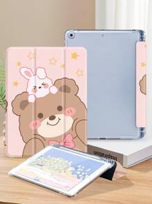 卡通熊和兔子图案平板电脑保护壳，兼容 iPad 9.7/10.2/10.5/10.9/12.9/Pro 11、Galaxy Tab S6 Lite 10.4 英寸、Tab 等，带笔槽/防摔/自动睡眠/唤醒 - 彩色 - 查看 4