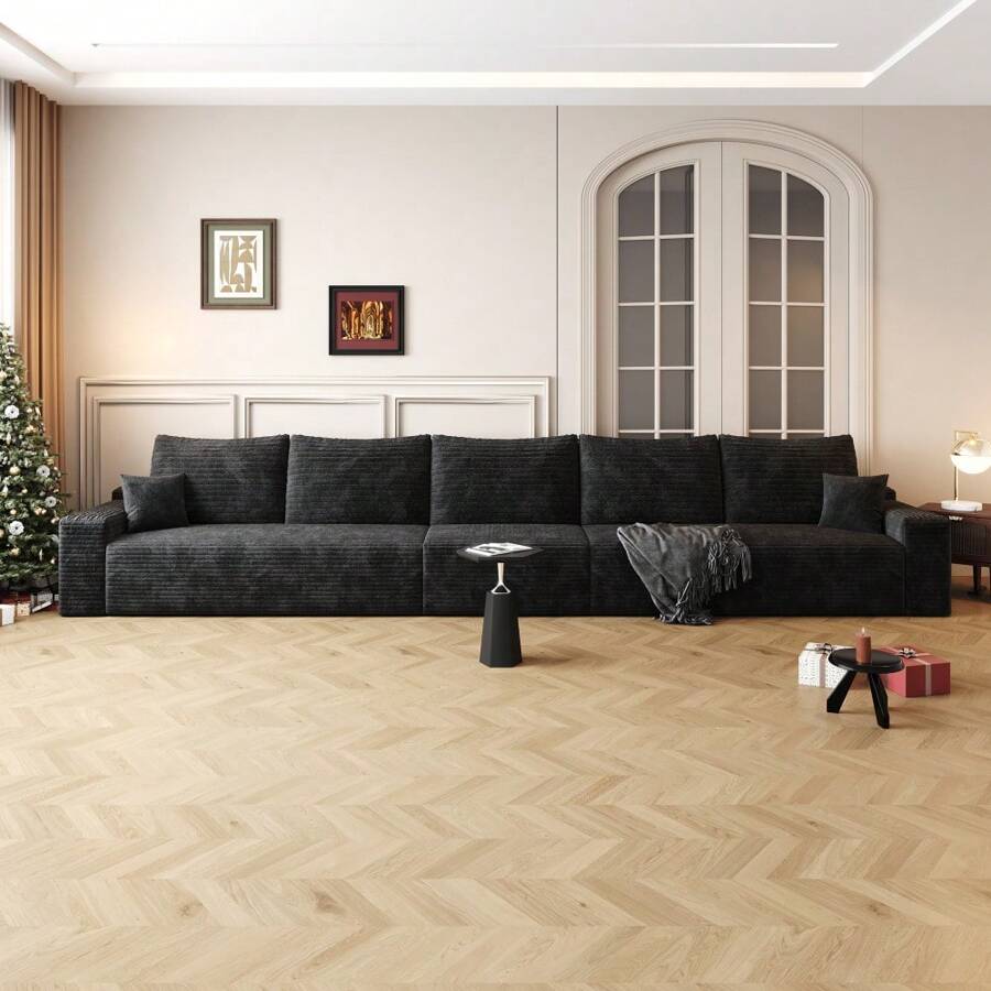 LUCKHAO 168" Cloud Sectional Couch,Modern Modular Sofa With Deep Seat, Upholstered Couches For Living Room Bedroom,No Assembly Required - 5座(黑色) - 查看 1