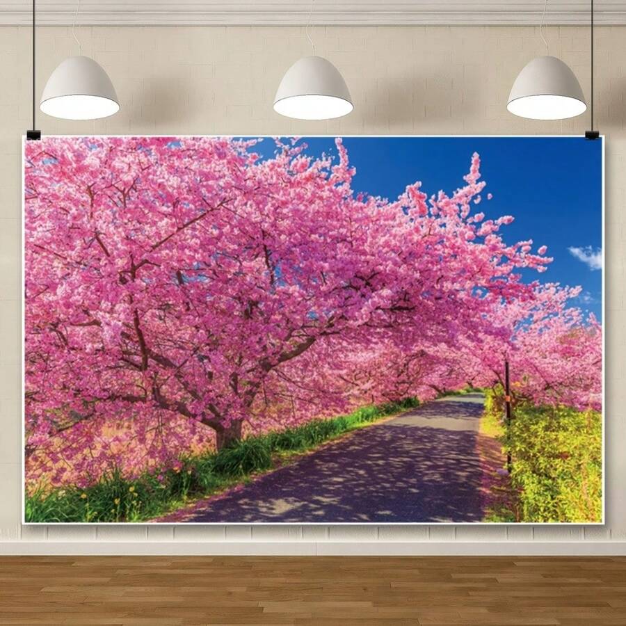1 PC, Cherry Blossom Spring Background Fabric Pink Flower Tree Party Banner, Romantic Natural Scene Suitable For Bridal Gifts And Wedding Photos