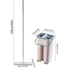 MOP PLAT AVEC RACLETTE DE SOL + SEAU À DEUX COMPARTIMENTS Tapis de nettoyage à séchage rapide, Seau à franges de nettoyage de sol robuste, Accessoires de nettoyage de robinet de cuisine flexible, Tête de serpillière flexible 360°, Tampons réutilisables Nettoyants pour sol à la maison