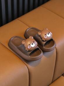 儿童卡通可爱防滑室内拖鞋，家用浴室淋浴拖鞋，EVA材质，夏季 - 摩卡棕 - 查看 2