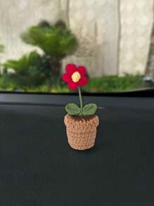 1 件手工编织汽车花盆带人造花装饰，创意礼品饰品，可爱汽车配件 - 彩色 - 查看 9