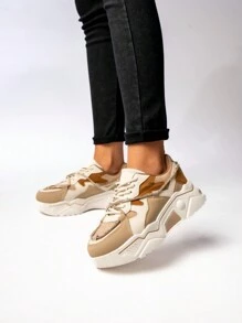 Kupbuty Color Block Thick Sole Sneakers - Khaki - View 1