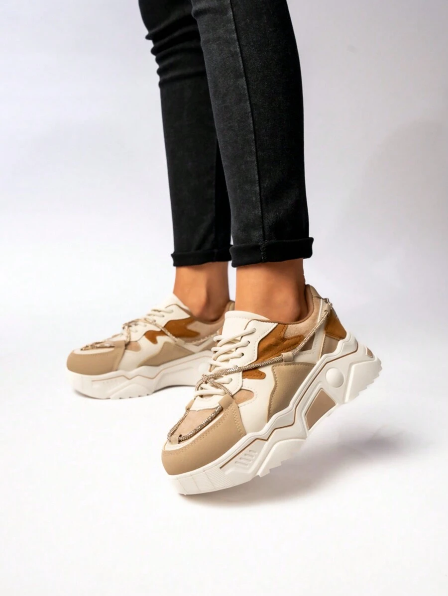 Kupbuty Color Block Thick Sole Sneakers - Khaki - View 1