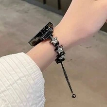 18mm/20mm/22mm 夏季新款星形水钻表带，可调节长度，兼容三星 Galaxy、Garmin、Amazfit 手表 - 柔软、透气 - 黑色 - 查看 4