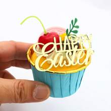 6 miếng trang trí bánh cupcake bằng gương vàng Acrylic Happy Easter dùng để trang trí bánh Phục sinh cho bữa tiệc - Vàng - Xem 1