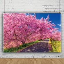 1 PC, Cherry Blossom Spring Background Fabric Pink Flower Tree Party Banner, Romantic Natural Scene Suitable For Bridal Gifts And Wedding Photos