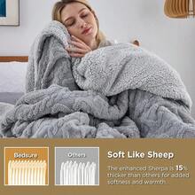 Bedsure Gentlesoft Sherpa Fleece Throw Blanket For Couch - Fluffy & Cozy Cable Jacquard Tufted Throw For Women Gift, Thick And Warm Blankets For Winter, Grey, 50x60 Inches - 01 - 灰色 - 查看 4