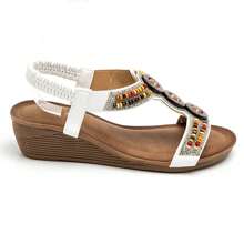 Summer Fashion Rhinestone Beaded Wedge Sandals - White - View 2