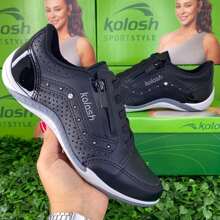 Kolosh Original Women's Tennis Shoes Easy To Wear Comfortable Work Everyday Casual Anatomical Zipper - 黑色 - 查看 1