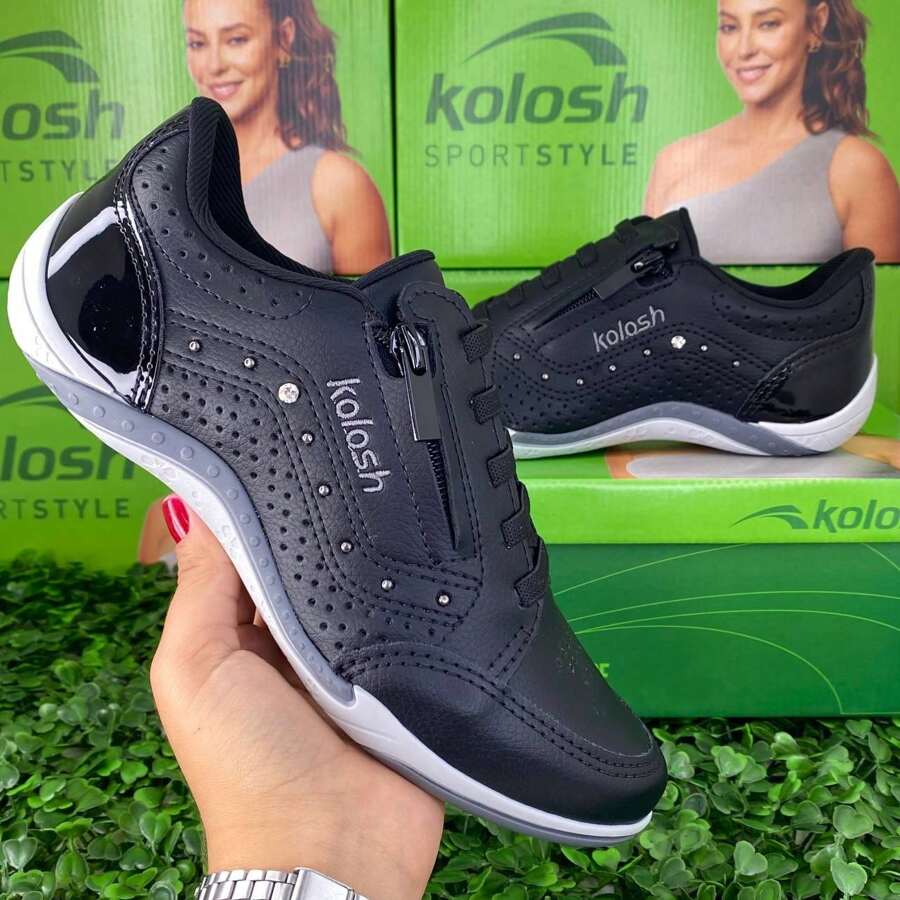 Kolosh Original Women's Tennis Shoes Easy To Wear Comfortable Work Everyday Casual Anatomical Zipper - 黑色 - 查看 1