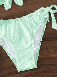 Adjustable Strap Ruched Bikini Set, Triangle Swim Bottoms With Side Tie - Green - View 4