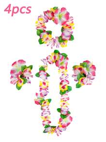 4 件套夏威夷花环项链、头带和手链套装、海滩节日服装配饰