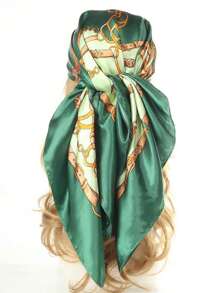 1 Khăn choàng cổ Bandana satin họa tiết dây xích phong cách Bohemian dành cho nữ, khăn trùm đầu thanh lịch và khăn choàng cho trang phục thường ngày, phụ kiện chống nắng đi biển cho trang phục - màu xanh lá - Xem 2