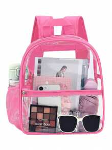 Minimalist Fashion Basics Commute Color Block Lightweight Large Capcit Transparent PVC Backpack, Waterproof Student Backpack, Transparent Backpack, Sports Backpack