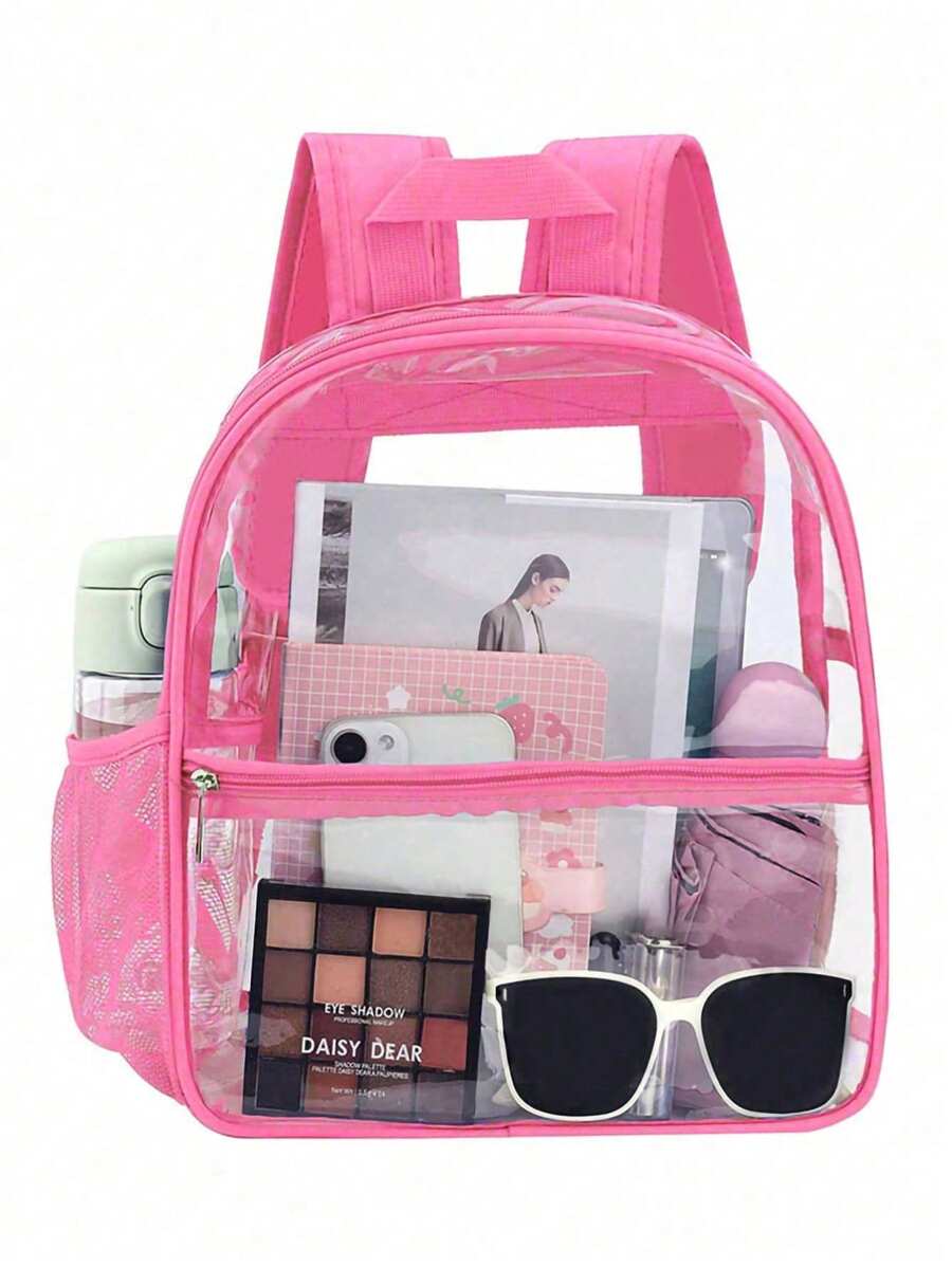 Minimalist Fashion Basics Commute Color Block Lightweight Large Capcit Transparent PVC Backpack, Waterproof Student Backpack, Transparent Backpack, Sports Backpack