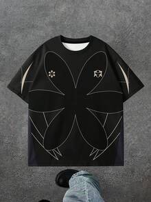 Men's Drop Shoulder Short Sleeve Casual Y2K Style T-Shirt - Black - View 2