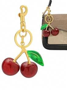 1pc Cherry Shaped Crystal Pendant, New Arrival Large Cherry Pendant With Keychain Clip, Sparkling Resin & Metal Cherry Charm Keyring For Women Wallet And Bags Valentine's Day Car Accessories Bag Charm Backpack For School