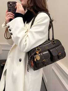 New Bread Knot Pendant Multi-Pocket Pillow Bag, Fashionable Colorful Underarm Bag, Attractive Retro Minimalist High-Quality Women Shoulder Bag, Versatile For Daily, Commute, Shopping, Vintage Style , Office - Coffee Brown - View 5