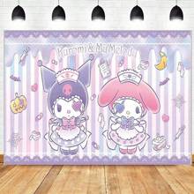 Sanrio 派对装饰 Kuromi 卡通动画派对背景 生日派对节日庆祝阵亡将士纪念日活动派对用品 Kuromi 好友礼品礼物节日赠品 拍照留言背景 - 彩色 - 查看 3