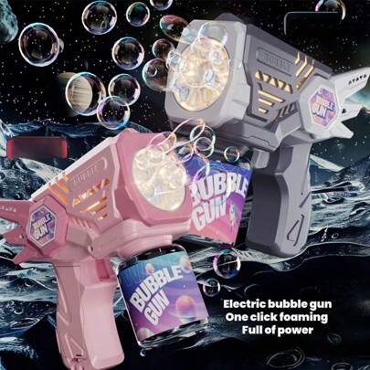 按1键自动出泡泡枪，天使泡泡枪儿童圣诞礼物，户外玩具，泡泡玩具，生日礼物，派对玩具，手持式泡泡枪带灯。无需泡泡水，无需电池